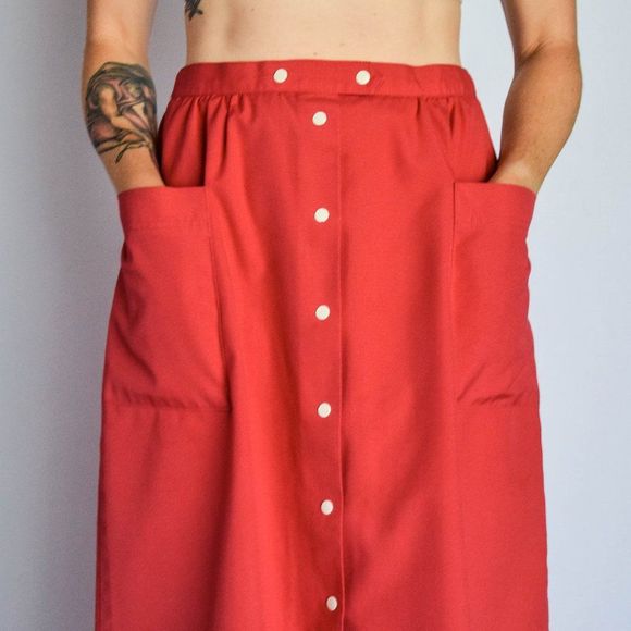 Vintage Dresses & Skirts - Vintage western Madewell-style magenta cotton midi skirt